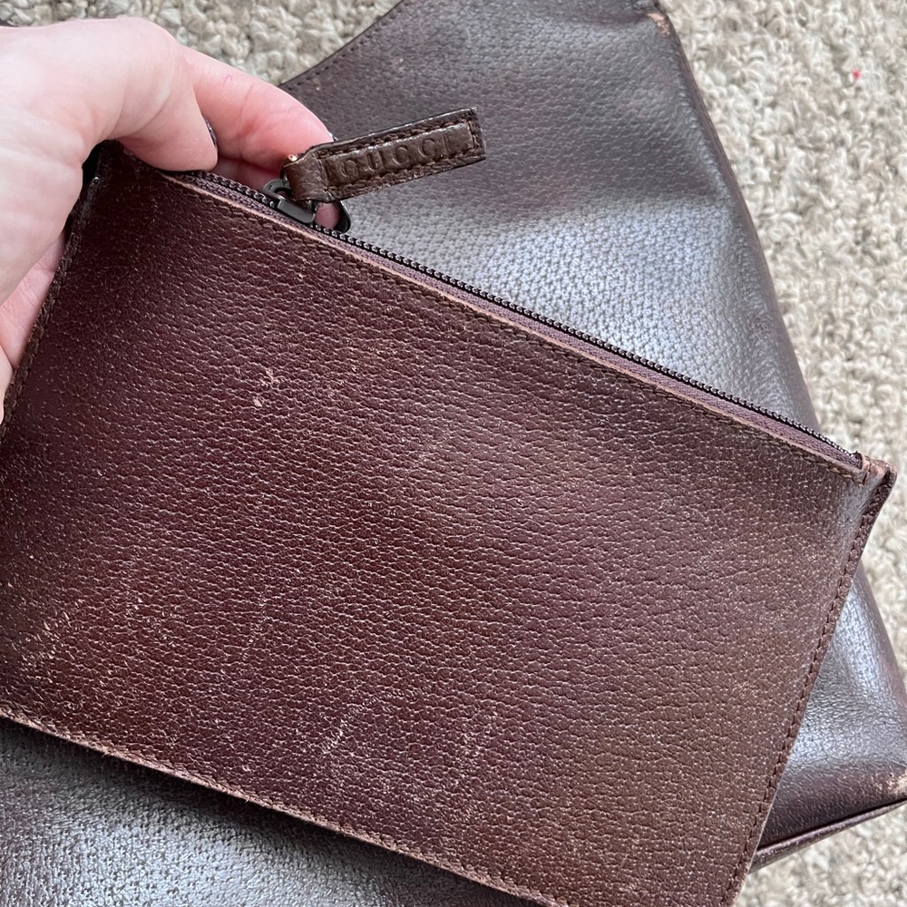 Vintage rustic Gucci leather bag with brown pouch and black bamboo handle gold - Picture 10 of 12